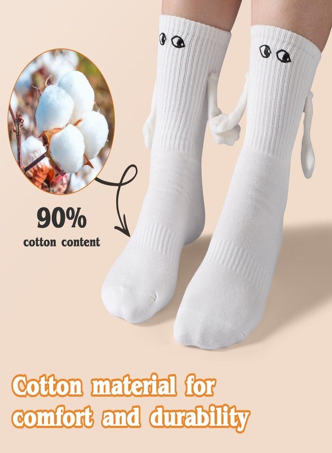 Worive Hand Holding Socks Hand in Hand Magnetic 2 Pairs Gifts for Couple Adult Teens Anniversary Engagement, White - Image 4